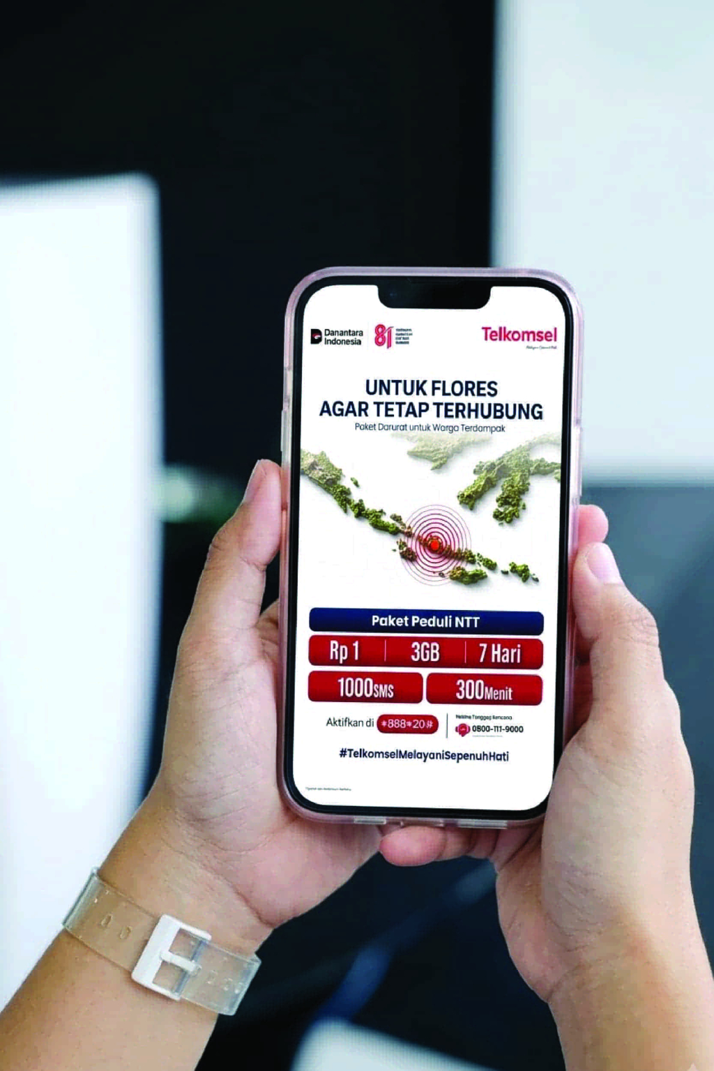 Telkomsel menghadirkan Paket Darurat Rp1 bagi pelanggan terdampak gempa di Flores, NTT, berisi 1 GB internet, 1.000 SMS, dan 300 menit telepon selama 7 hari. (dok/harianduta.id)